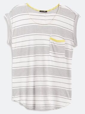 Papermoon White w/Black Stripes Short Sleeve Scoop Neck T w/Yellow Pocket Trim-S